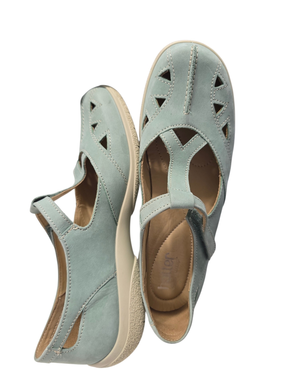 hotter Martha Comfort Mary Jane Mint Green Suede T-Strap Clog Sandals Size 9